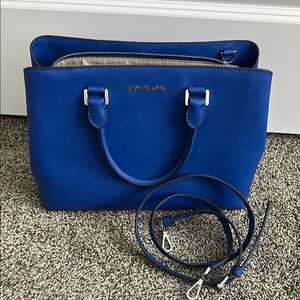 Michael Kors Blue Satchel with Silver Hardware and Adjustable Strap